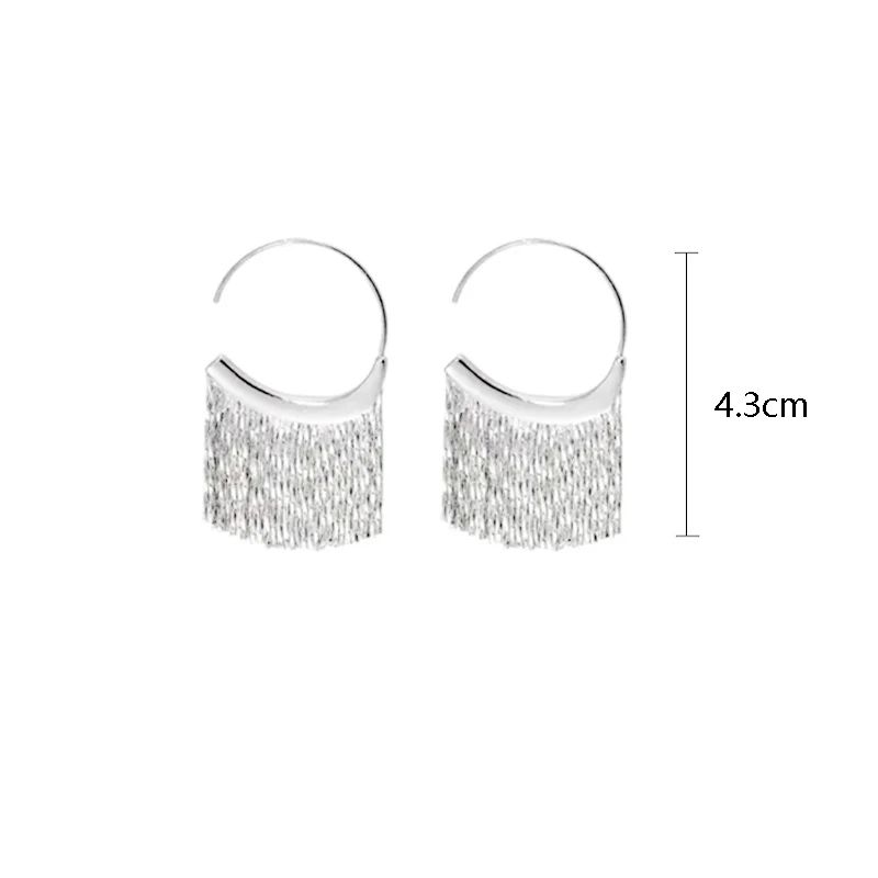 925 Silver Snake Chain Tassel Earrings Elegant Womens Jewelry