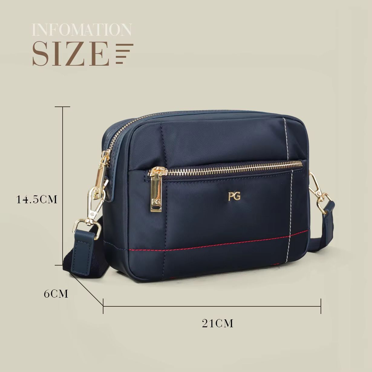 PG Waterproof Folding Square Crossbody Bag for Women