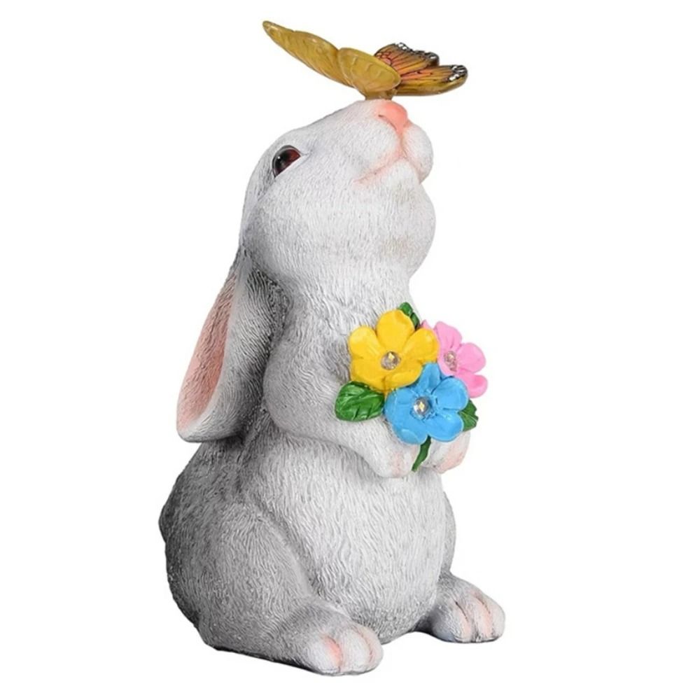 Solar Bunny Garden Statue LED Butterfly Light Outdoor Decor Figurine