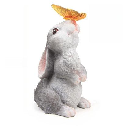 Solar Bunny Garden Statue LED Butterfly Light Outdoor Decor Figurine