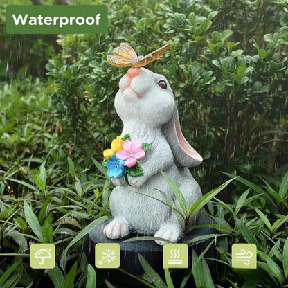 Solar Bunny Garden Statue LED Butterfly Light Outdoor Decor Figurine