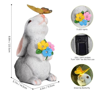 Solar Bunny Garden Statue LED Butterfly Light Outdoor Decor Figurine