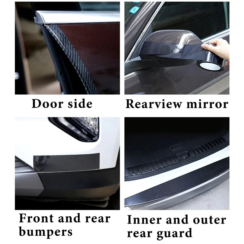 Carbon Fiber Car Sill Sticker Protective Strip Anti-Scratch, Waterproof Rearview Mirror Tape for Vehicle Protection
