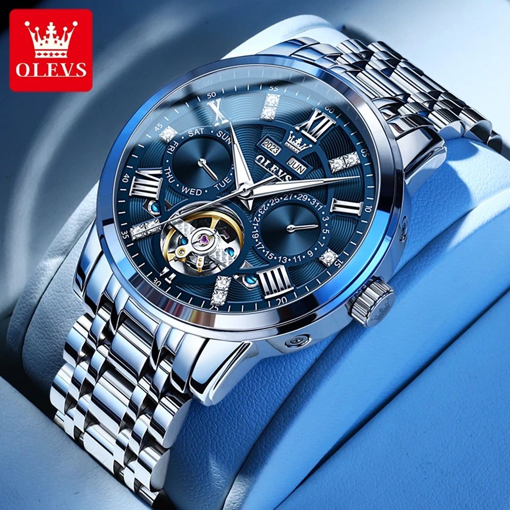 OLEVS Skeleton Flywheel Automatic Mechanical Watch for Men