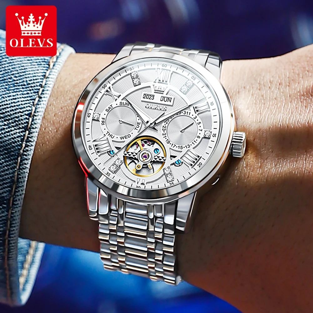 OLEVS Skeleton Flywheel Automatic Mechanical Watch for Men