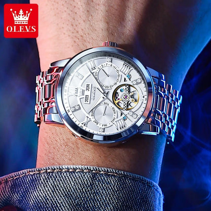 OLEVS Skeleton Flywheel Automatic Mechanical Watch for Men