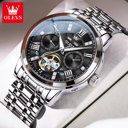 OLEVS Skeleton Flywheel Automatic Mechanical Watch for Men