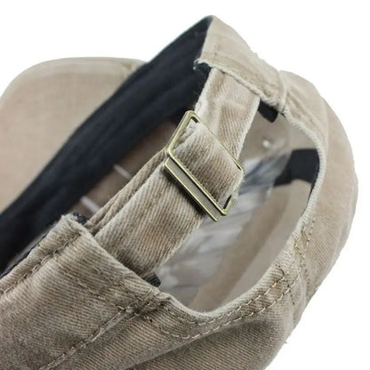 Mens Washed Cotton Military Cap – Flat Top Sun Protection Cadet Hat