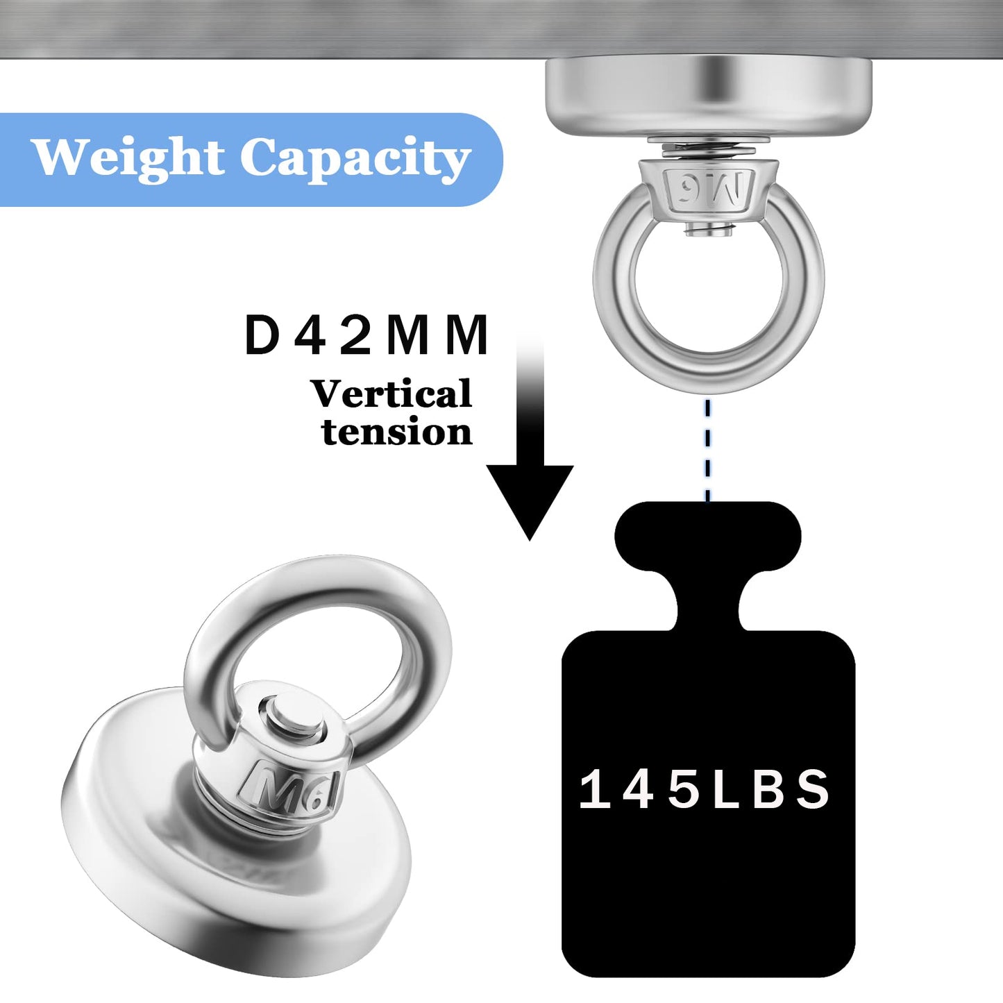 Super Strong Neodymium Fishing Magnet with Eyebolt for Salvage and Magnetic Fishing Heavy Duty Hook