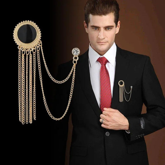 Luxury Rhinestone Tassel Brooch Pin for Men