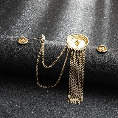 Luxury Rhinestone Tassel Brooch Pin for Men