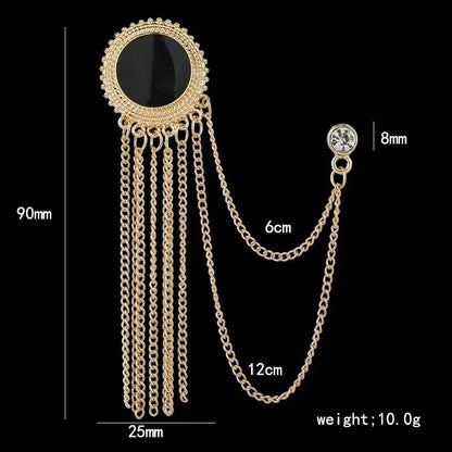 Luxury Rhinestone Tassel Brooch Pin for Men