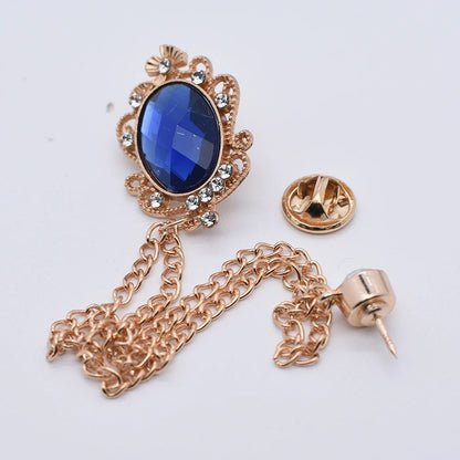 Luxury Rhinestone Tassel Brooch Pin for Men