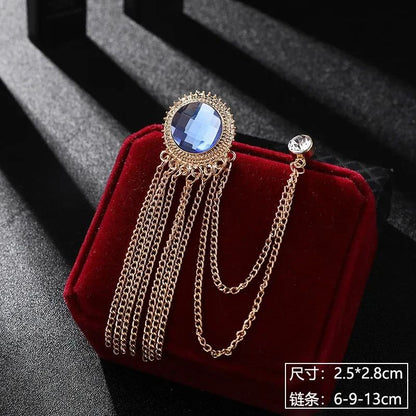 Luxury Rhinestone Tassel Brooch Pin for Men
