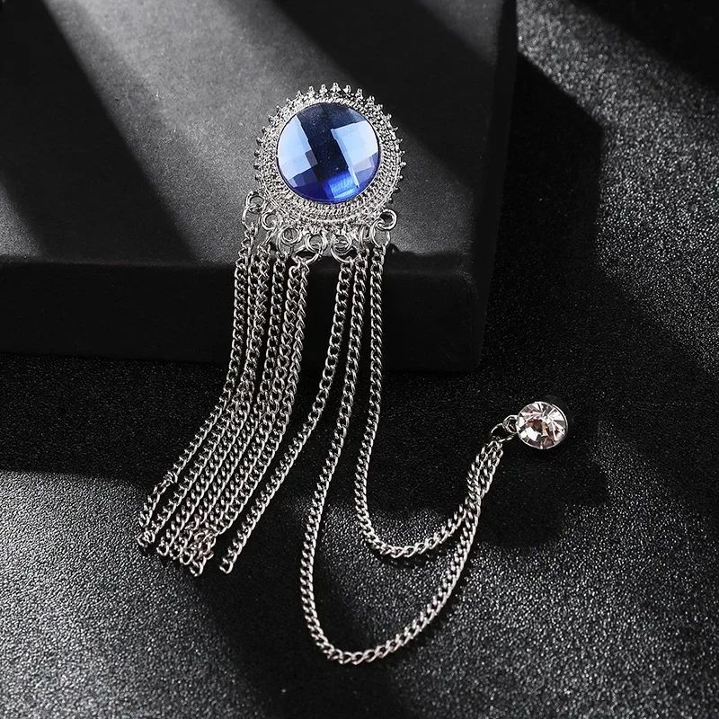 Luxury Rhinestone Tassel Brooch Pin for Men