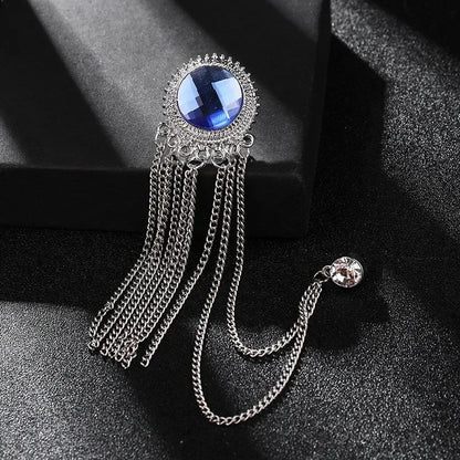 Luxury Rhinestone Tassel Brooch Pin for Men