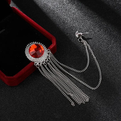 Luxury Rhinestone Tassel Brooch Pin for Men