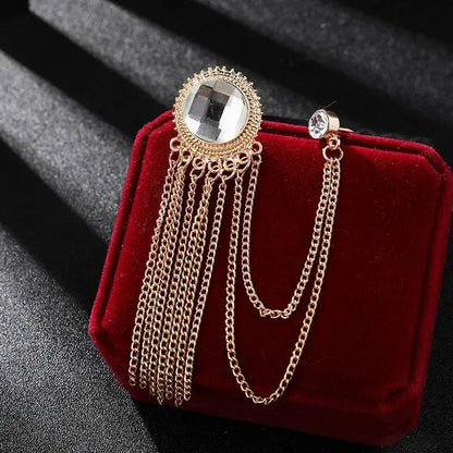 Luxury Rhinestone Tassel Brooch Pin for Men