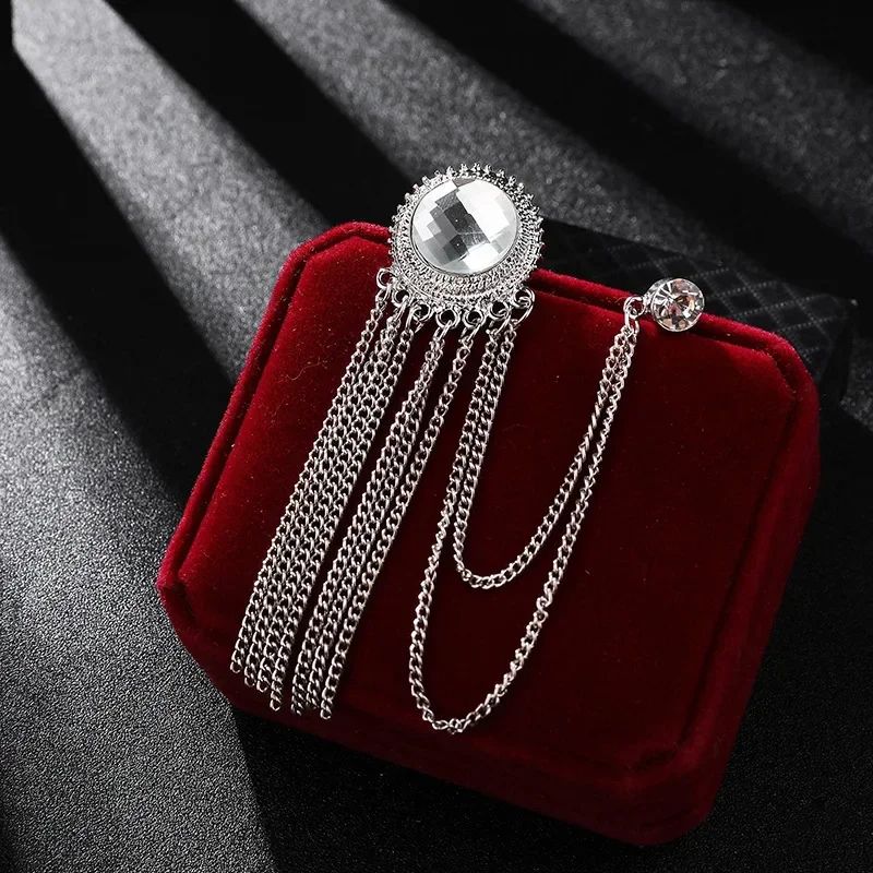 Luxury Rhinestone Tassel Brooch Pin for Men