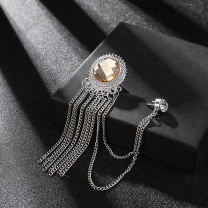 Luxury Rhinestone Tassel Brooch Pin for Men