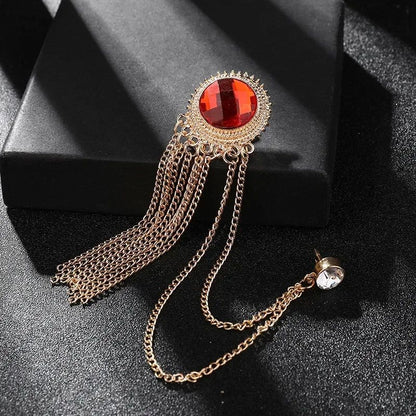 Luxury Rhinestone Tassel Brooch Pin for Men