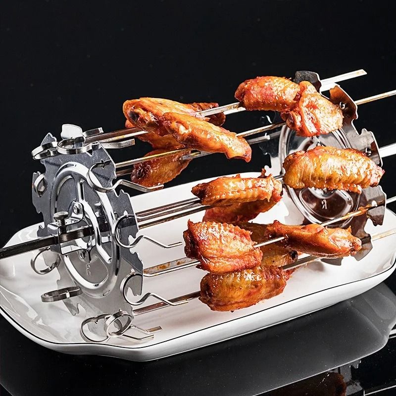 Stainless Steel Rotating Oven Grill Cage Meat Skewer Kebab Maker for Air Fryer and BBQ