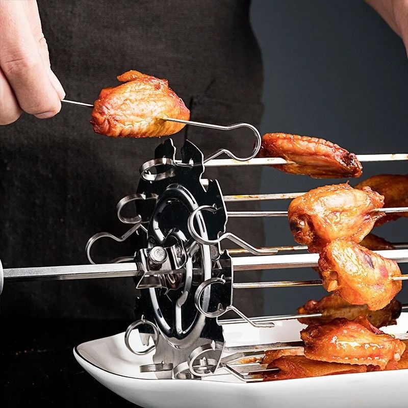 Stainless Steel Rotating Oven Grill Cage Meat Skewer Kebab Maker for Air Fryer and BBQ