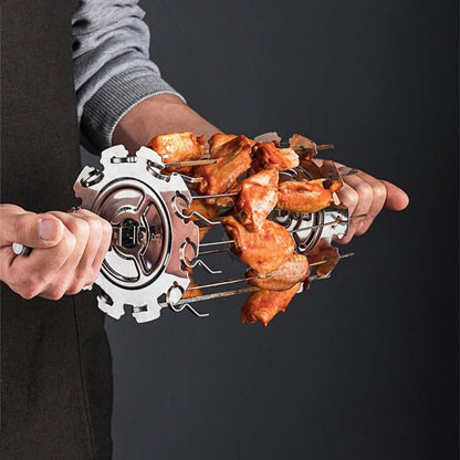 Stainless Steel Rotating Oven Grill Cage Meat Skewer Kebab Maker for Air Fryer and BBQ