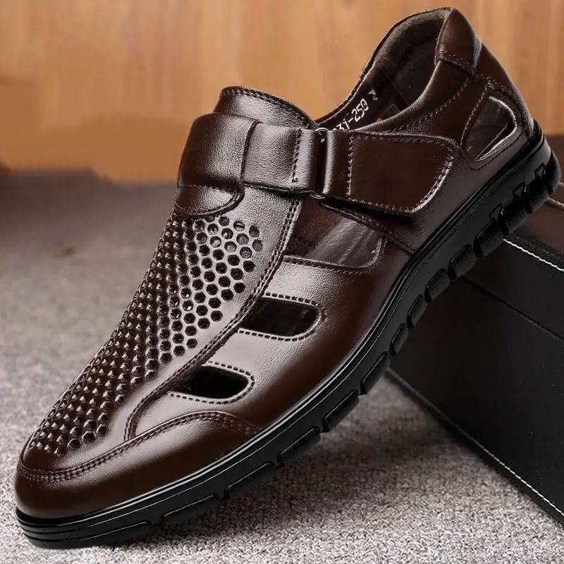 Luxury Genuine Leather Men Sandals – Breathable Non-Slip Business Casual Summer Shoe
