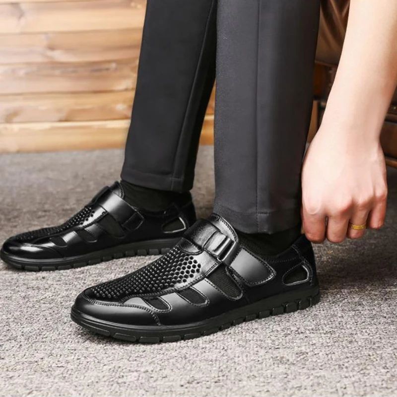 Luxury Genuine Leather Men Sandals – Breathable Non-Slip Business Casual Summer Shoe