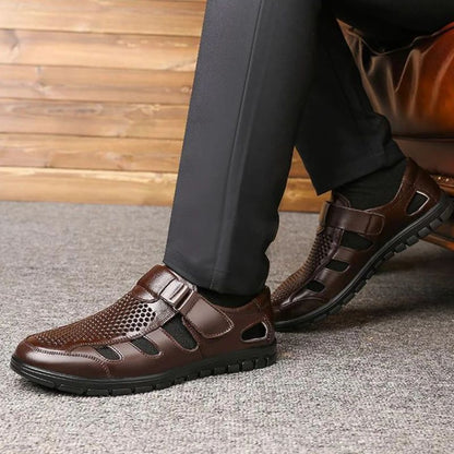 Luxury Genuine Leather Men Sandals – Breathable Non-Slip Business Casual Summer Shoe