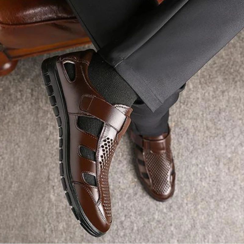 Luxury Genuine Leather Men Sandals – Breathable Non-Slip Business Casual Summer Shoe