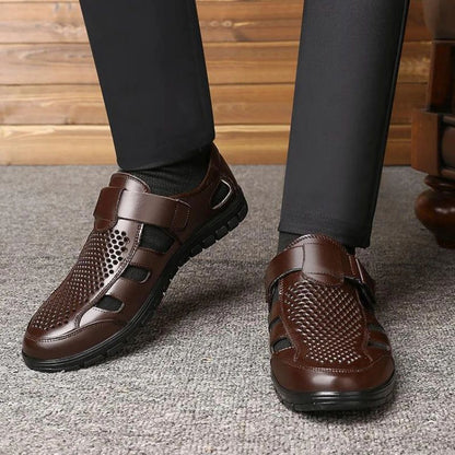 Luxury Genuine Leather Men Sandals – Breathable Non-Slip Business Casual Summer Shoe
