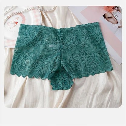 Lace Mesh Seamless Boyshorts Breathable Floral Jacquard Panties