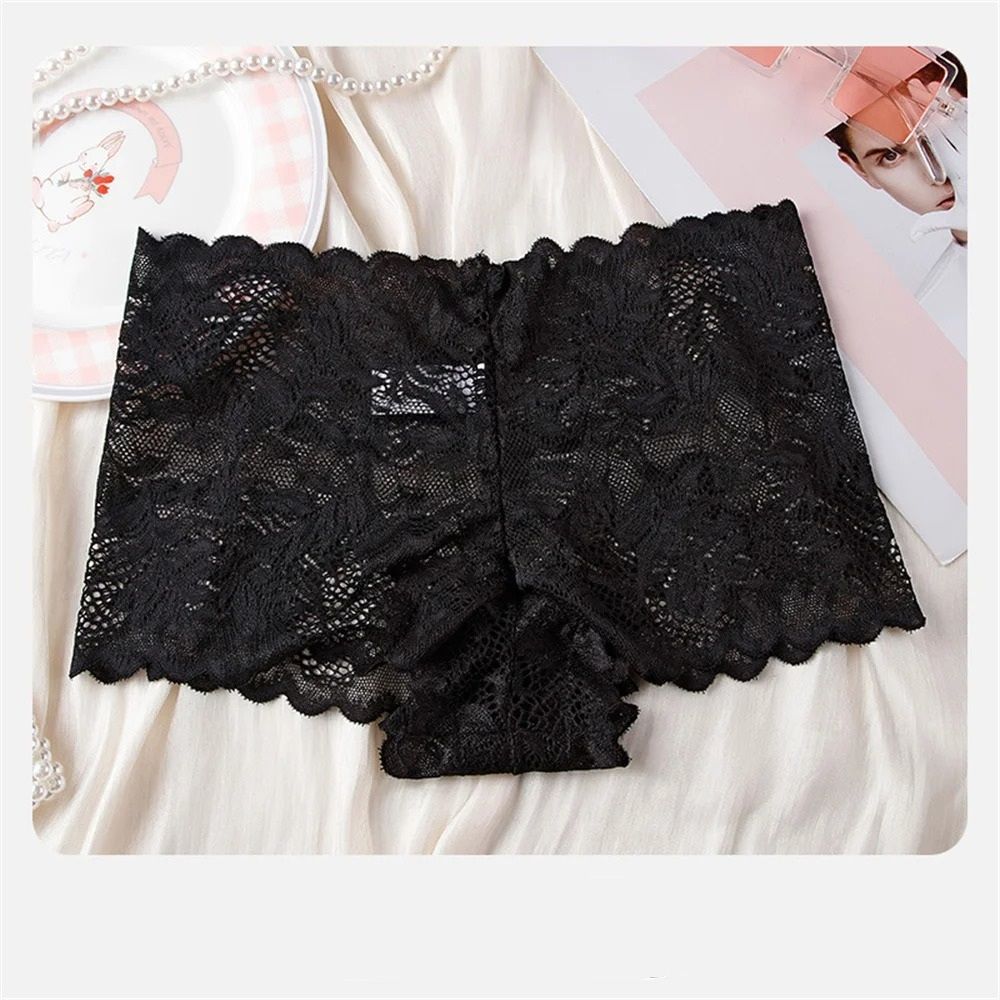 Lace Mesh Seamless Boyshorts Breathable Floral Jacquard Panties