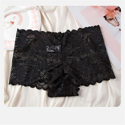 Lace Mesh Seamless Boyshorts Breathable Floral Jacquard Panties