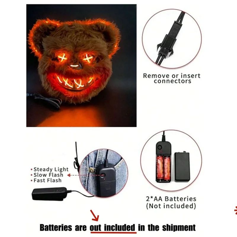 LED Bloody Rabbit Glow Mask – Horror Cosplay Light Up Halloween Mask
