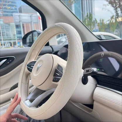Premium Napa Leather Steering Wheel Cover Breathable Universal 15 Inch Steering Wheel Cover