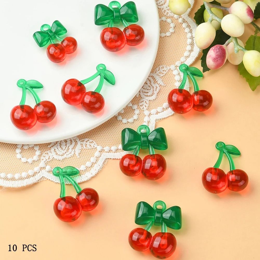 10 Piece Cherry Pendant Charms Acrylic DIY Jewelry Making Charms