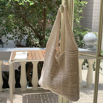 Womens Crochet Tote Bag Casual Hollow Knit Shoulder Shopping Handbag