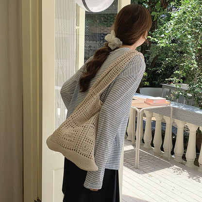 Womens Crochet Tote Bag Casual Hollow Knit Shoulder Shopping Handbag