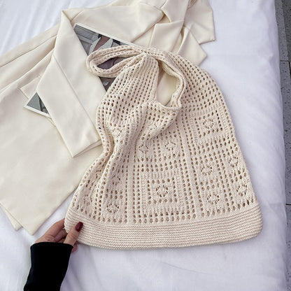 Womens Crochet Tote Bag Casual Hollow Knit Shoulder Shopping Handbag