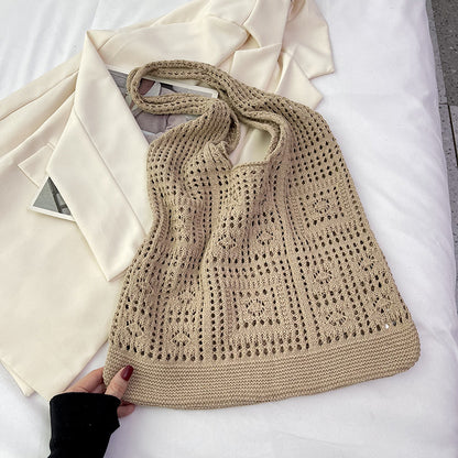 Womens Crochet Tote Bag Casual Hollow Knit Shoulder Shopping Handbag