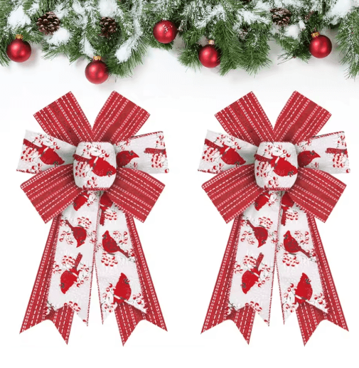 2PCS Shiny Burlap Christmas Wreath Bows for Tree & Front Door Decor