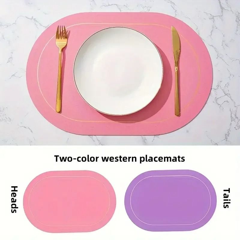 Color-Blocking Leather Placemats – Heat-Resistant & Waterproof Dining Mats