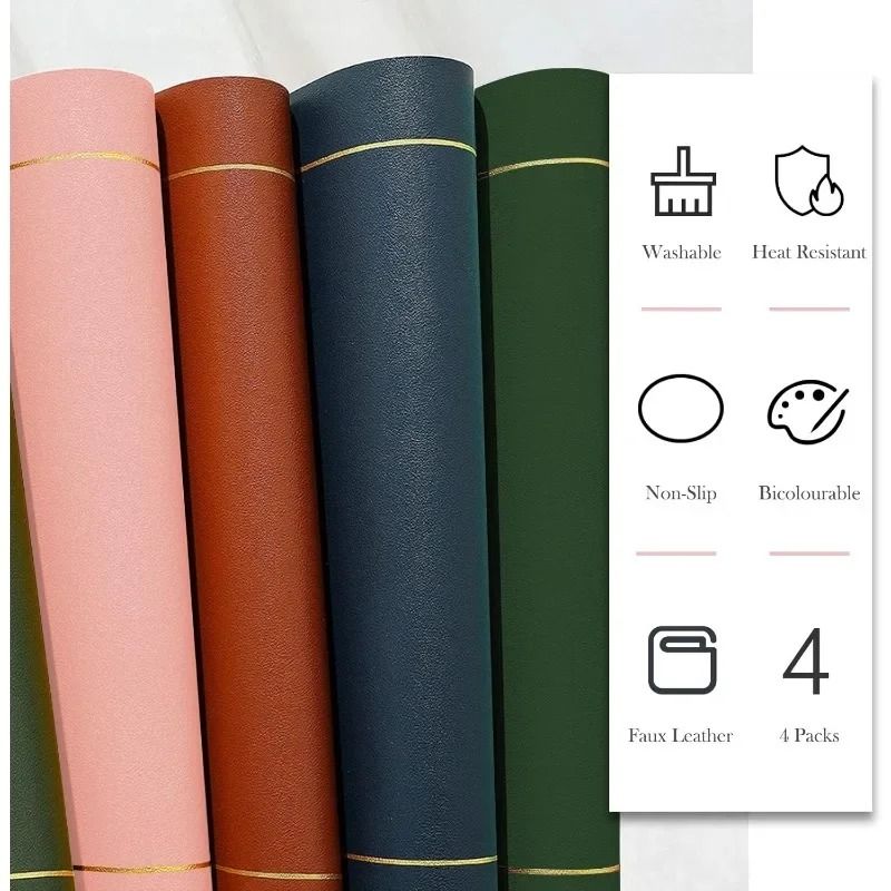 Color-Blocking Leather Placemats – Heat-Resistant & Waterproof Dining Mats