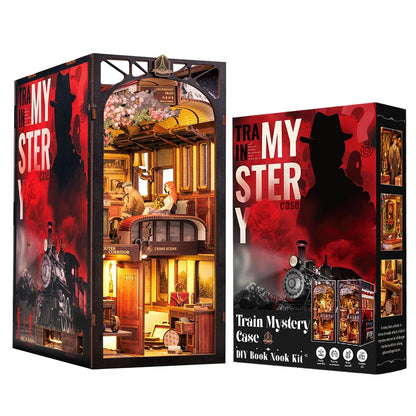 CUTEBEE Detective Train Mystery Book Nook Kit – DIY 3D Wooden Puzzle Bookshelf Insert
