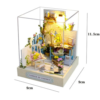 Wooden Flower Garden DIY Book Nook Kit – 3D Puzzle Bookshelf Insert with LED Lights