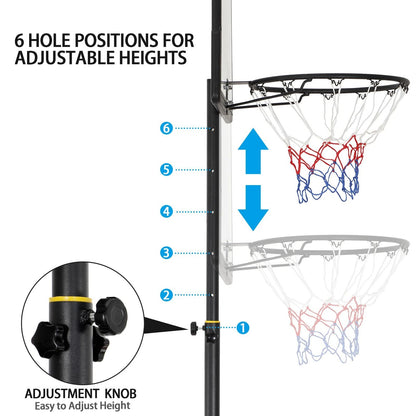 Portable Adjustable Basketball Hoop System with Wheels Outdoor Driveway Goal with PVC Backboard