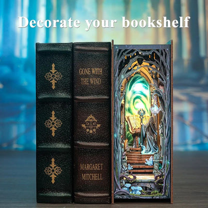 CUTEBEE Wonderland Gate DIY Book Nook Kit with LED Light – Miniature Bookshelf Insert Dollhouse Craft Decor